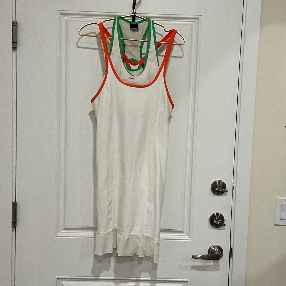 Maria Sharapova design Nike White Tennis Dress Orange Trim & Green Racerback